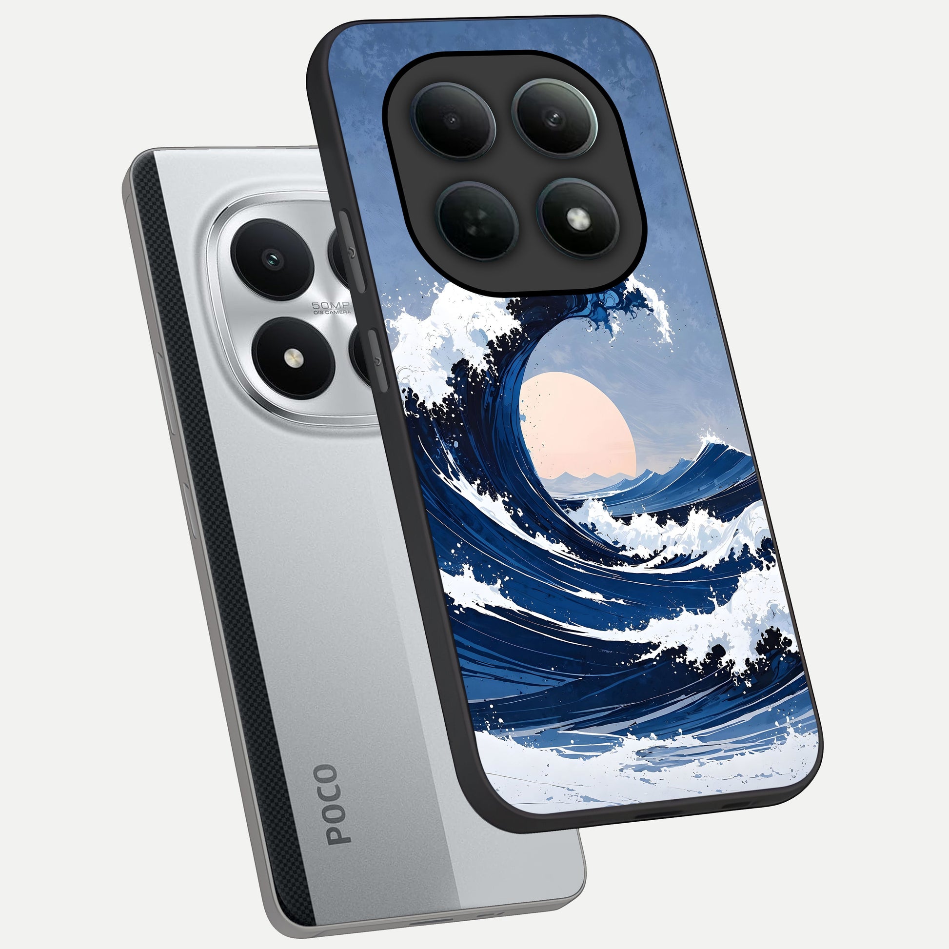  Rising Tide Power phone case For Poco M8 Pro showing premium glass back cover with detailed artwork
