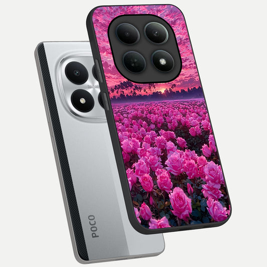  Rose Sunset Valley phone case For Poco M8 Pro showing premium glass back cover with detailed artwork