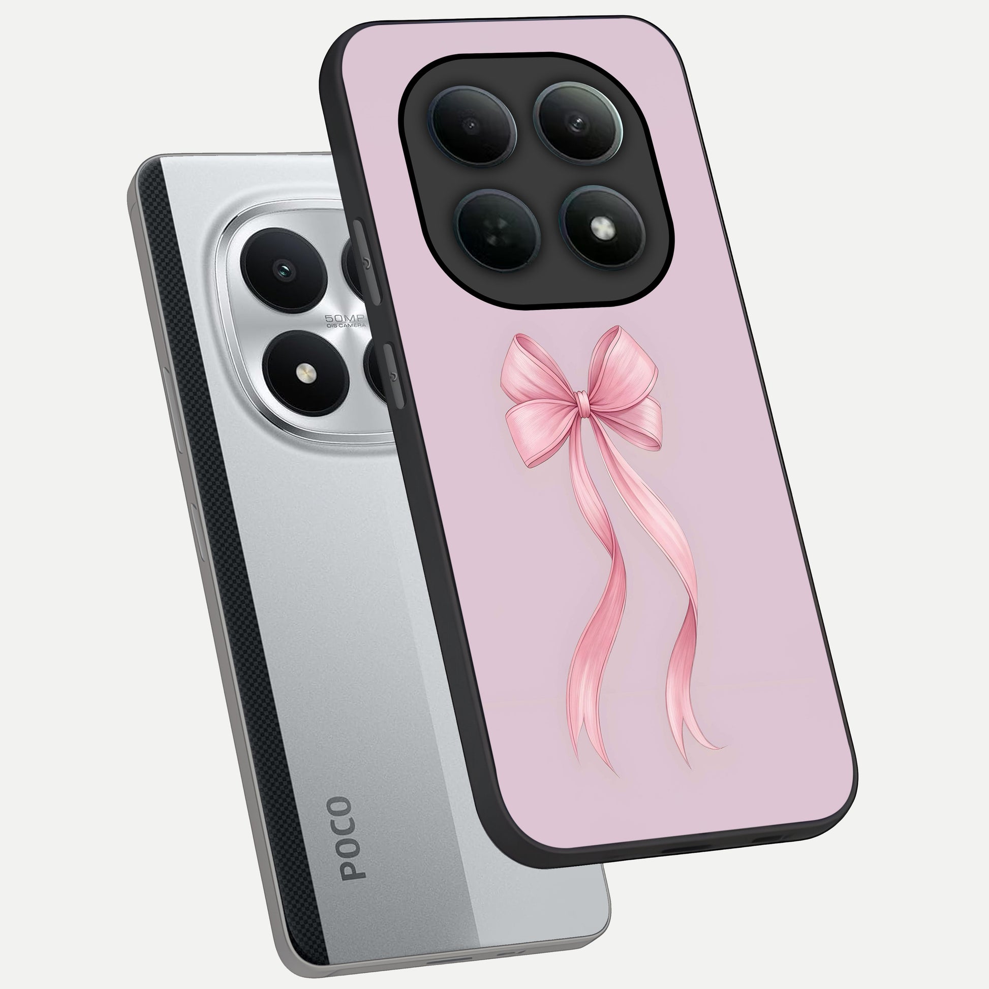  Soft Blush Bow phone case For Poco M8 Pro showing premium glass back cover with detailed artwork
