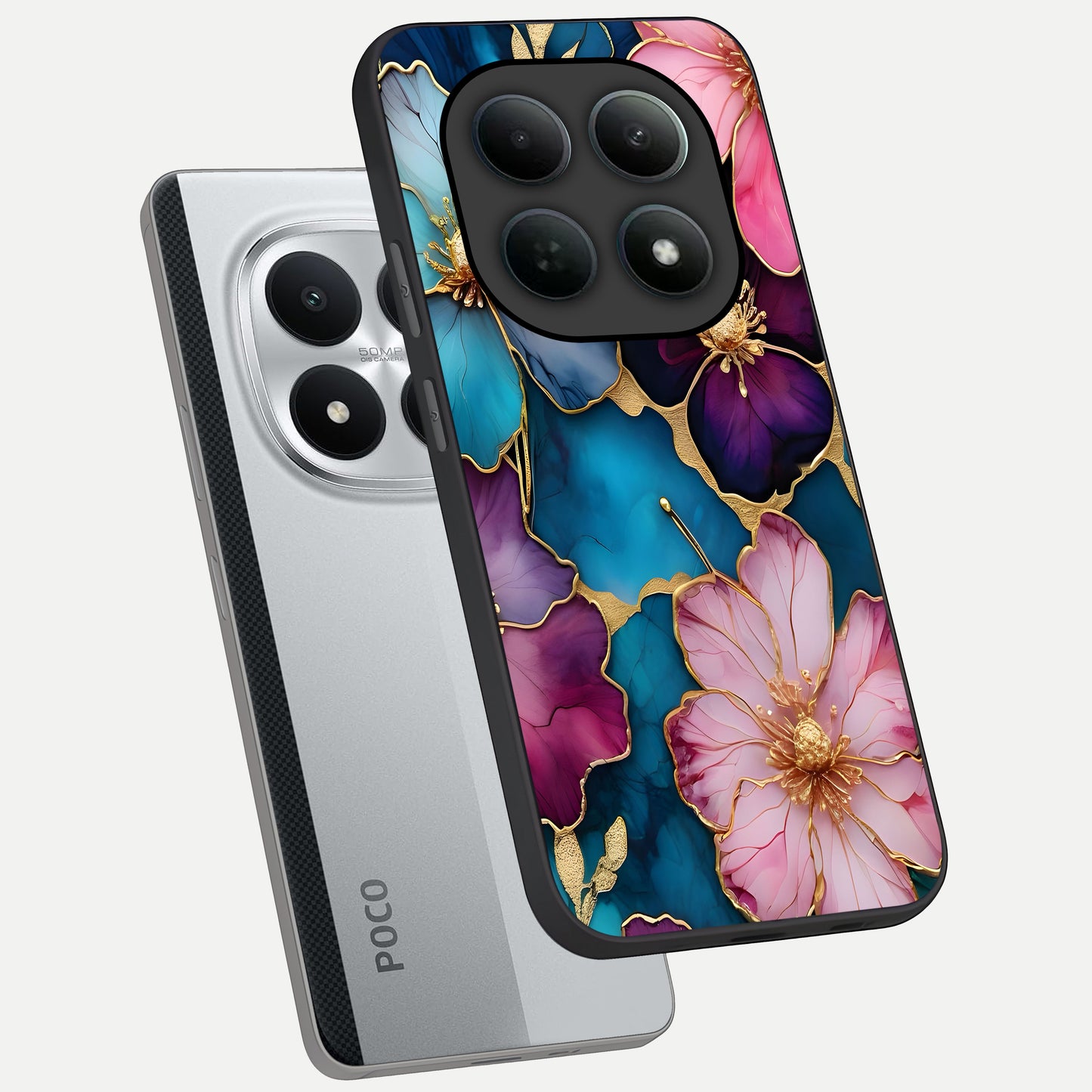  Sparkle Floral phone case For Poco M8 Pro showing premium glass back cover with detailed artwork