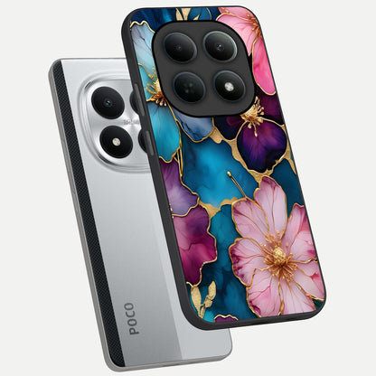  Sparkle Floral phone case For Poco M8 Pro showing premium glass back cover with detailed artwork