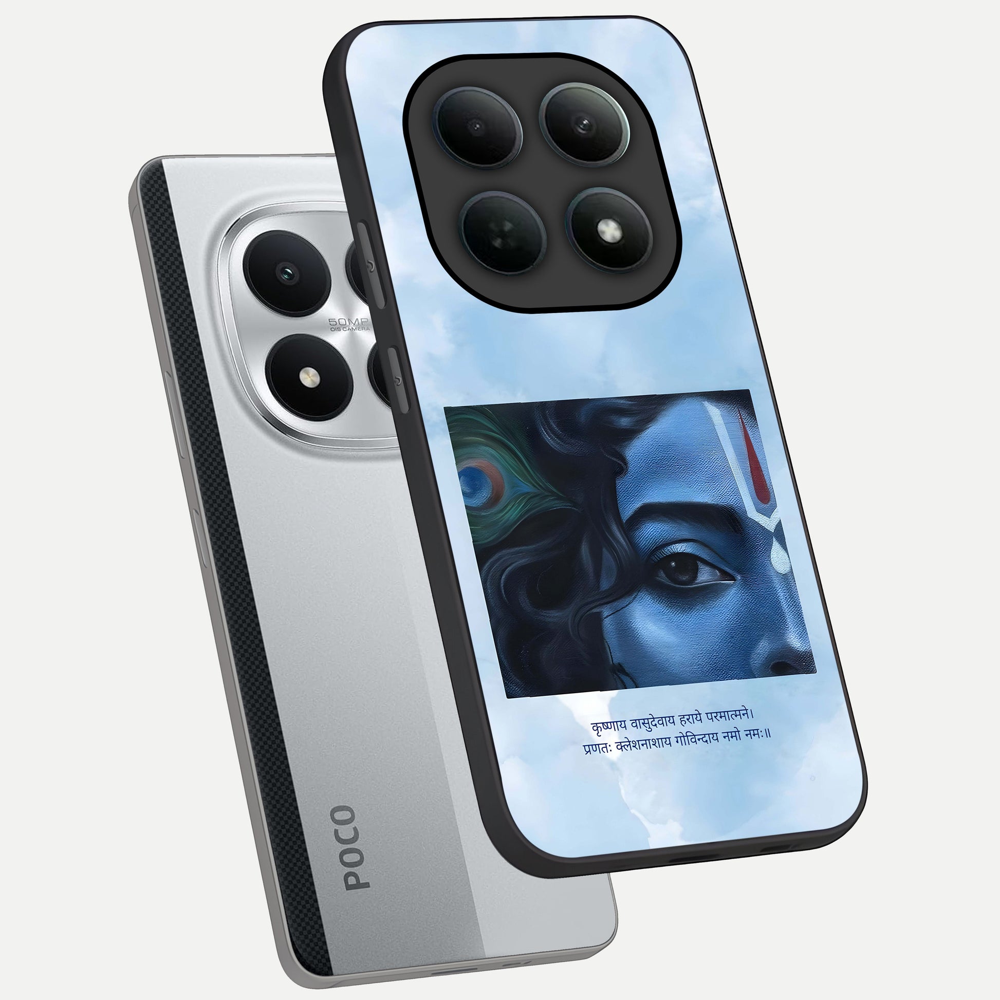  Spiritual Krishna phone case For Poco M8 Pro showing premium glass back cover with detailed artwork