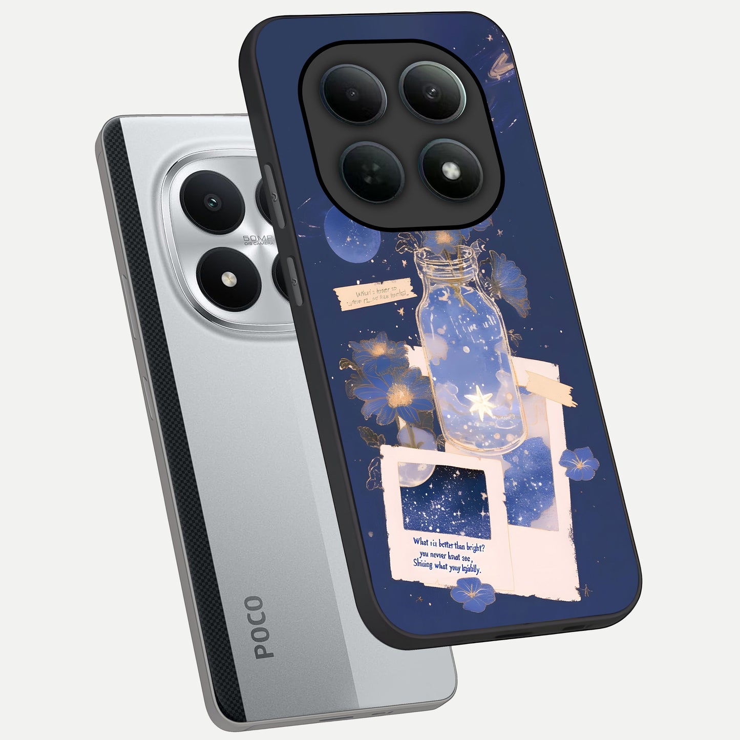  Starlit Cosmic Jar phone case For Poco M8 Pro showing premium glass back cover with detailed artwork