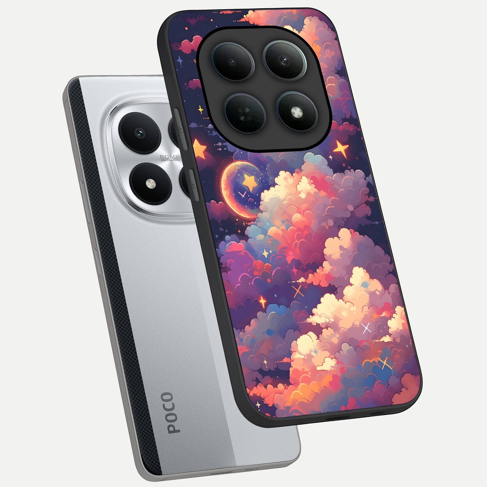  Starlit Dream Clouds phone case For Poco M8 Pro showing premium glass back cover with detailed artwork