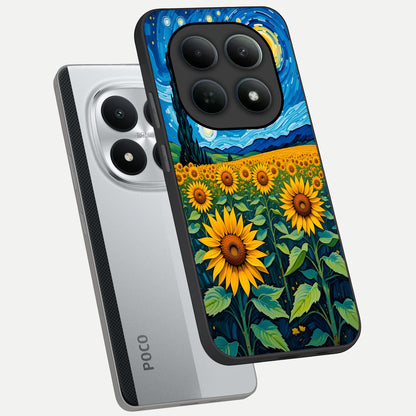  Starry Sunflower Dreams phone case For Poco M8 Pro showing premium glass back cover with detailed artwork