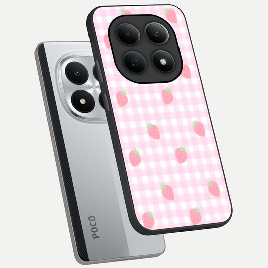  Strawberry Picnic Love phone case For Poco M8 Pro showing premium glass back cover with detailed artwork