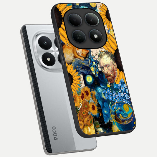  Sunflower Chic Mood Custom Name phone case For Poco M8 Pro showing premium glass back cover with detailed artwork