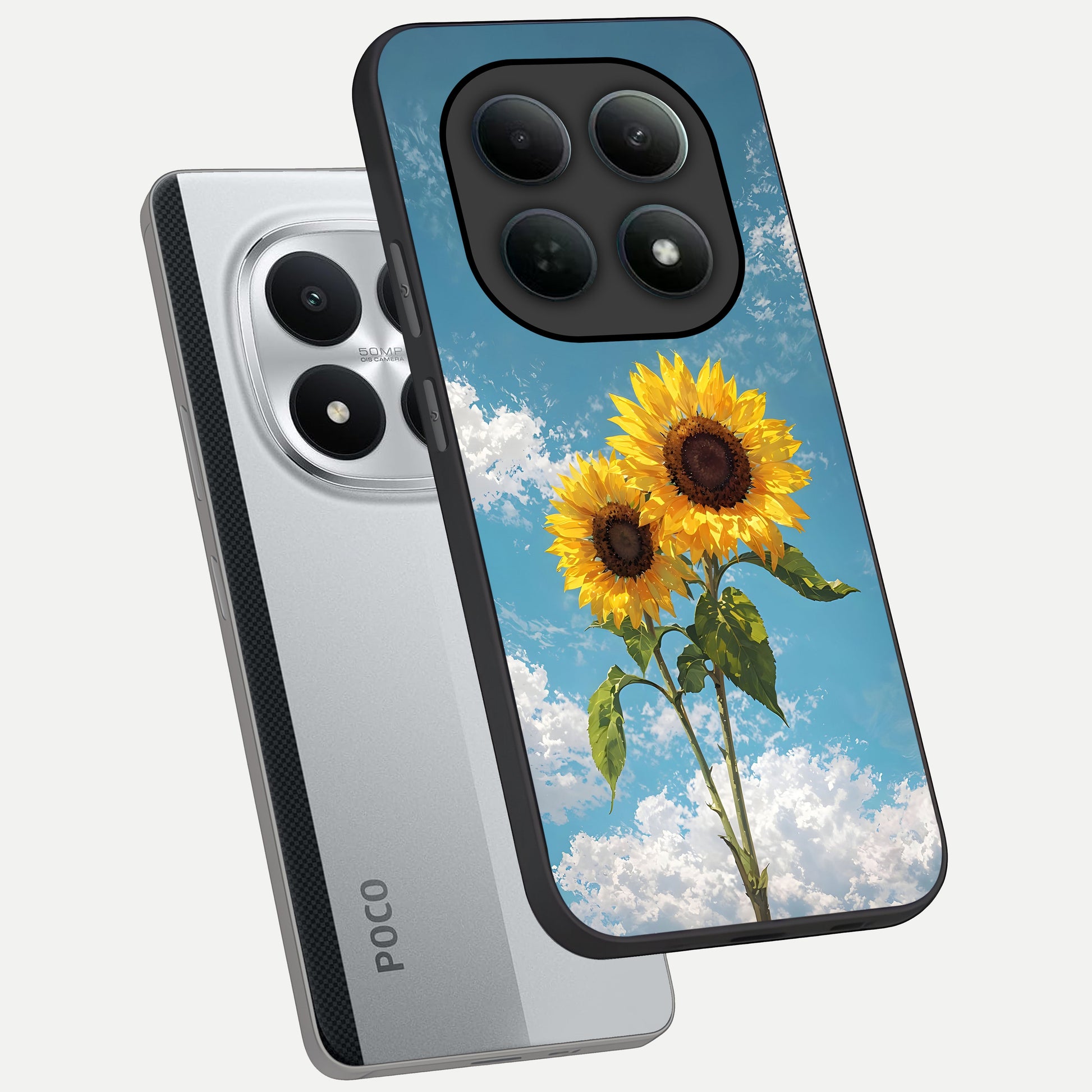  Sunlit Daisy Glow phone case For Poco M8 Pro showing premium glass back cover with detailed artwork