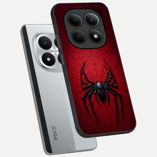  Superhero Web Emblem phone case For Poco M8 Pro showing premium glass back cover with detailed artwork