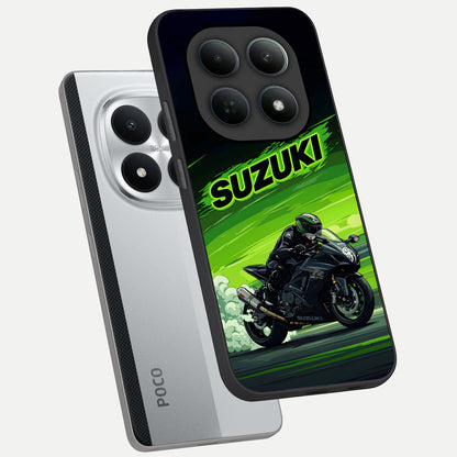  Suzuki Speed Beast phone case For Poco M8 Pro showing premium glass back cover with detailed artwork