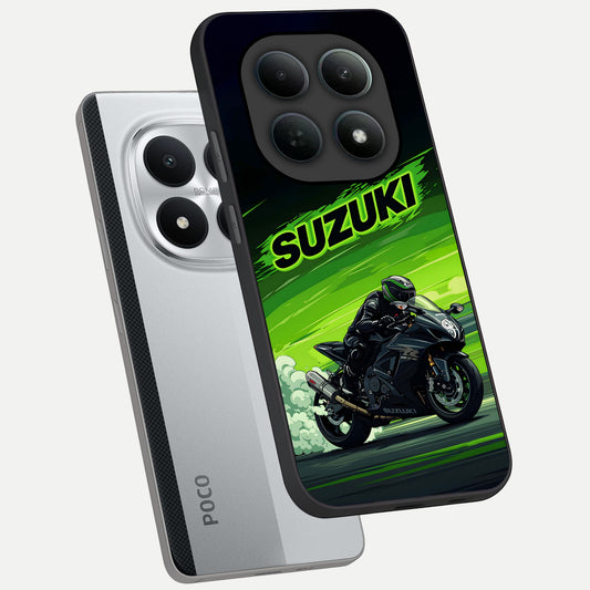 Suzuki Speed Beast phone case For Poco M8 Pro showing premium glass back cover with detailed artwork