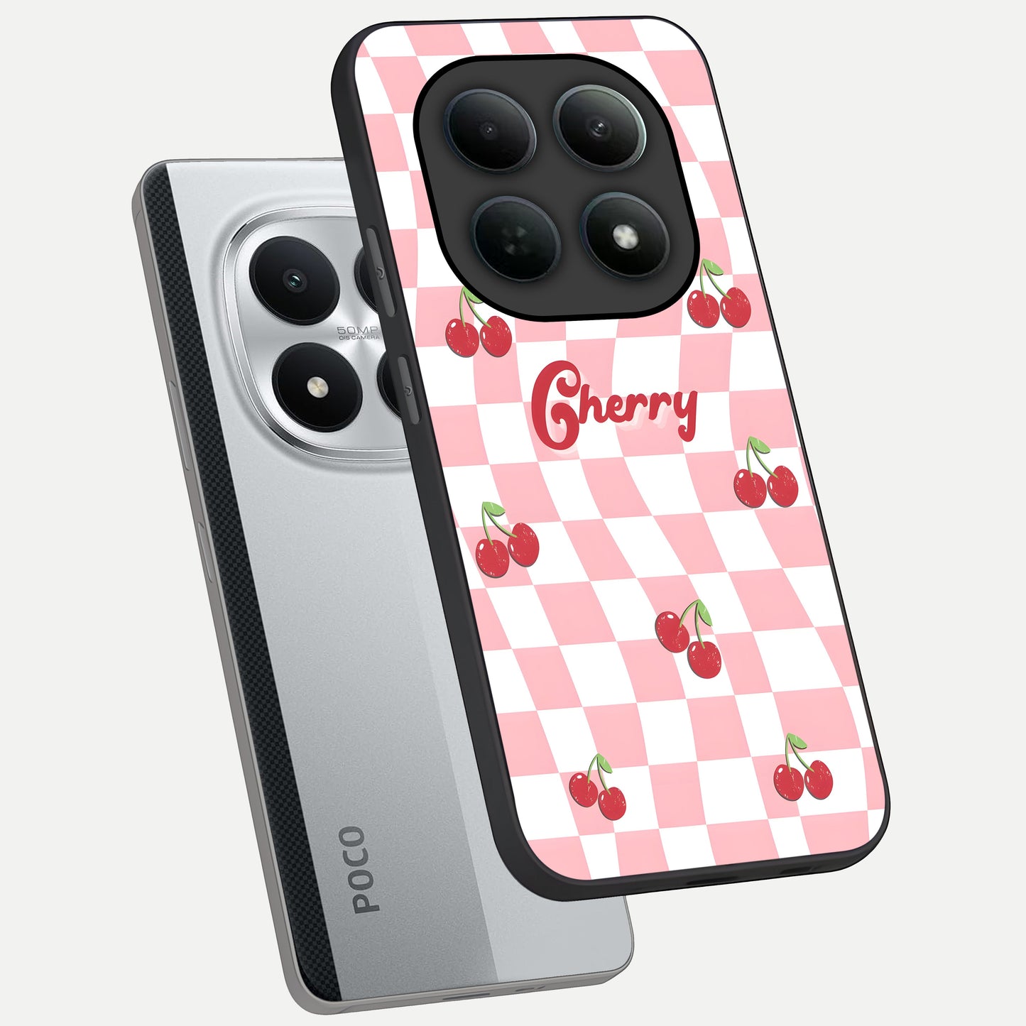  Sweet Cherry Vibes phone case For Poco M8 Pro showing premium glass back cover with detailed artwork