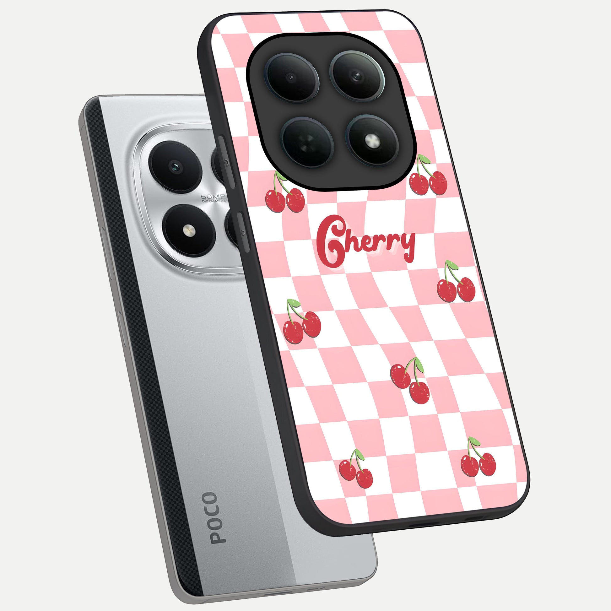  Sweet Cherry Vibes phone case For Poco M8 Pro showing premium glass back cover with detailed artwork
