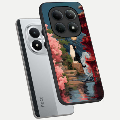  Temple Cat Scenery phone case For Poco M8 Pro showing premium glass back cover with detailed artwork