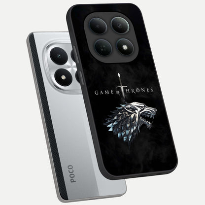  Throne Wolf Legacy phone case For Poco M8 Pro showing premium glass back cover with detailed artwork