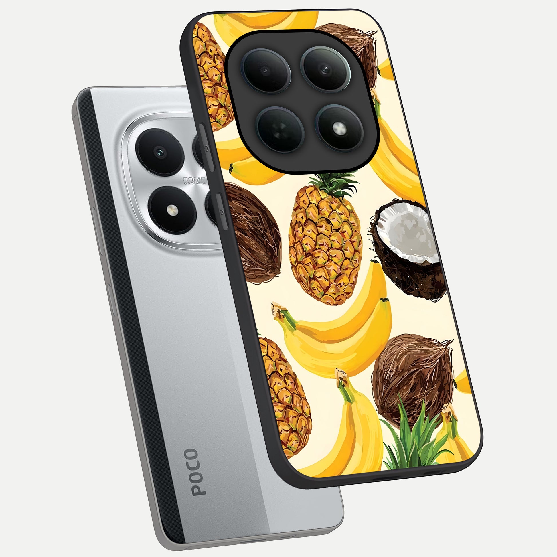  Tropical Fruit Mood phone case For Poco M8 Pro showing premium glass back cover with detailed artwork