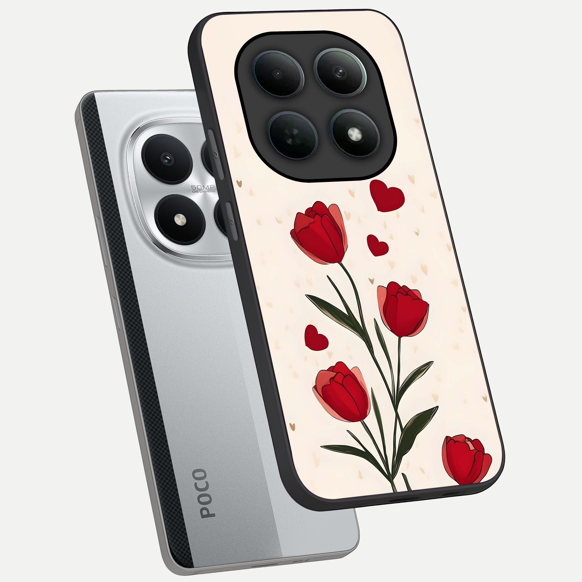  Tulip With Heart phone case For Poco M8 Pro showing premium glass back cover with detailed artwork