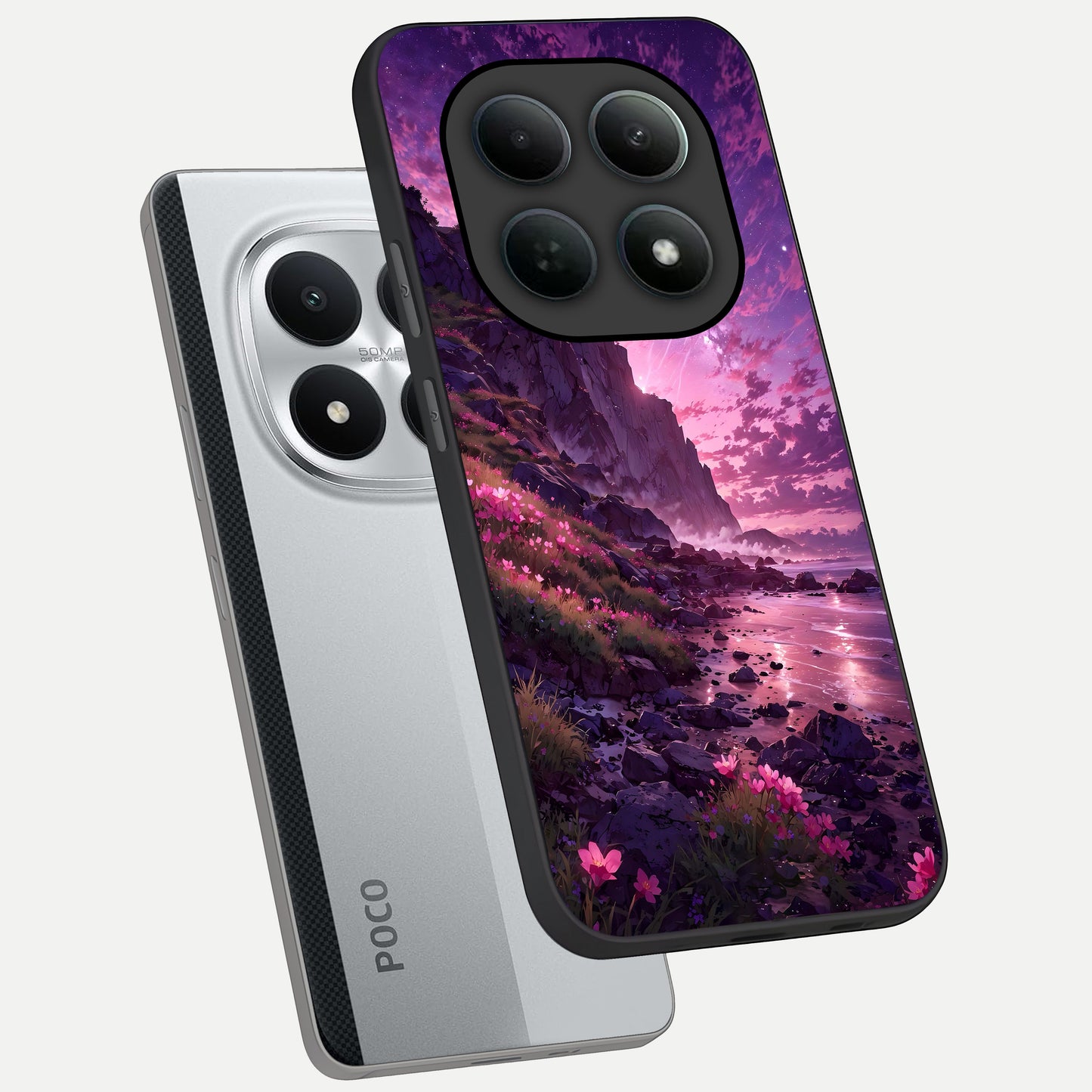  Twilight Blossom Coast phone case For Poco M8 Pro showing premium glass back cover with detailed artwork