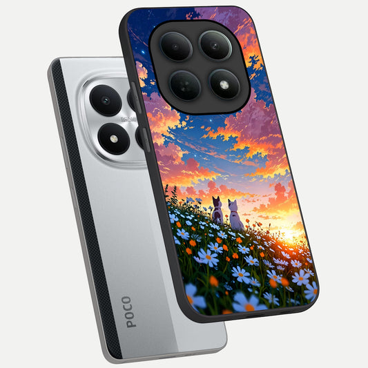  Two Cats Friends phone case For Poco M8 Pro showing premium glass back cover with detailed artwork