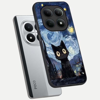  Van Gogh Cat phone case For Poco M8 Pro showing premium glass back cover with detailed artwork