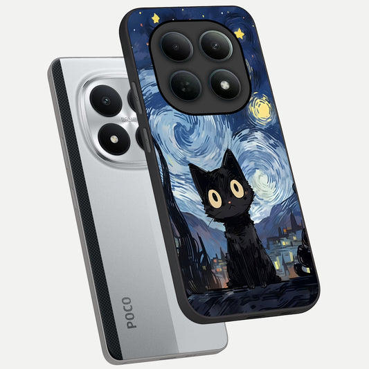  Van Gogh Cat phone case For Poco M8 Pro showing premium glass back cover with detailed artwork