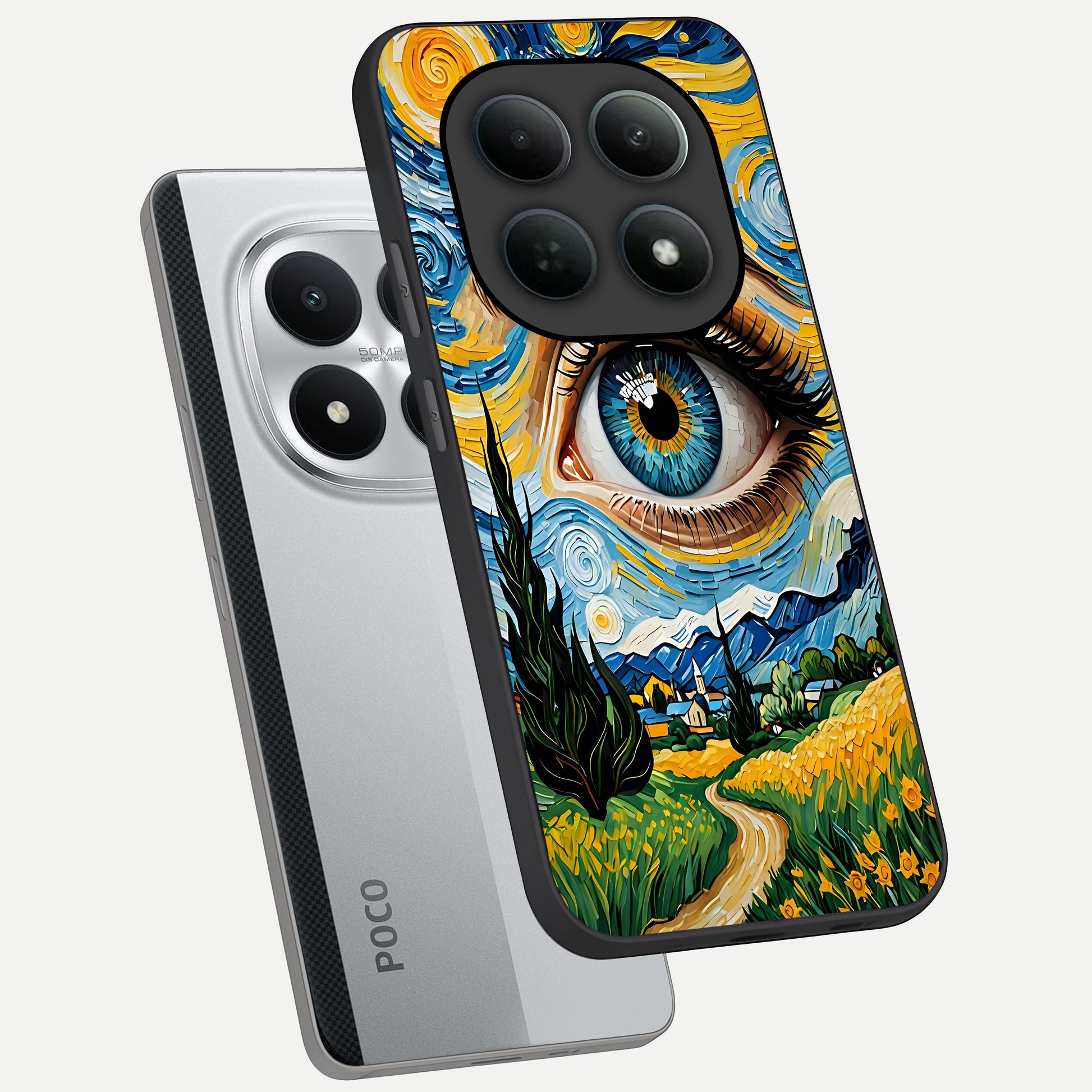  Van Gogh Eye phone case For Poco M8 Pro showing premium glass back cover with detailed artwork