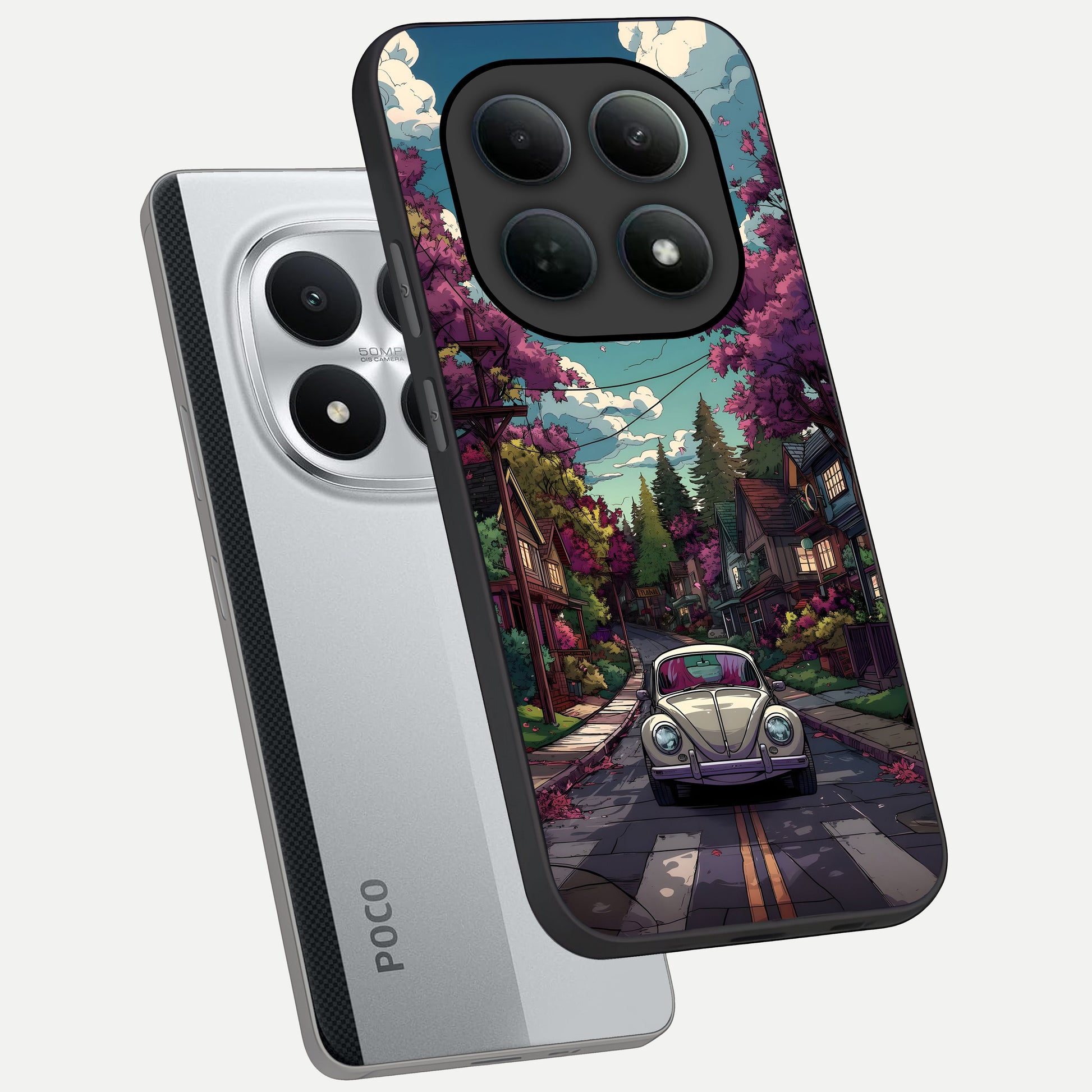  Vintage Street Drive phone case For Poco M8 Pro showing premium glass back cover with detailed artwork