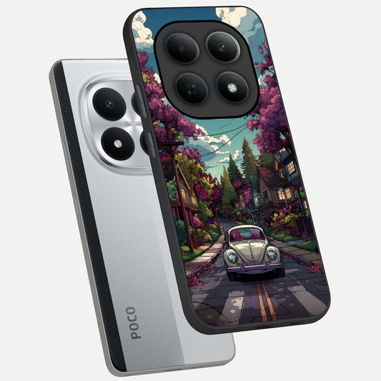  Vintage Street Drive phone case For Poco M8 Pro showing premium glass back cover with detailed artwork