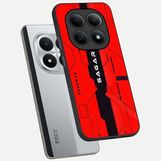  Voltage Rise CYBERPUNK Custom Name phone case For Poco M8 Pro showing premium custom name glass back cover