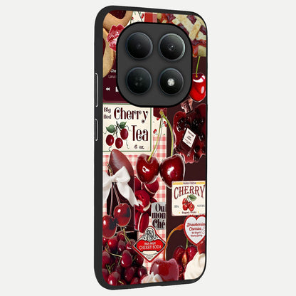  Aesthetic Cherry Tea back cover For Poco M8 Pro slim fit glass case with vibrant aesthetic design