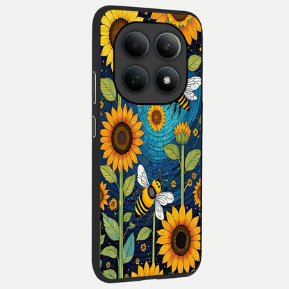  Bees And Sunflowers back cover For Poco M8 Pro slim fit glass case with vibrant aesthetic design