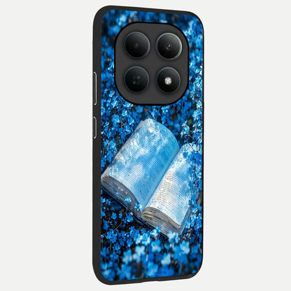  Blue Bloom Tales back cover For Poco M8 Pro slim fit glass case with vibrant aesthetic design