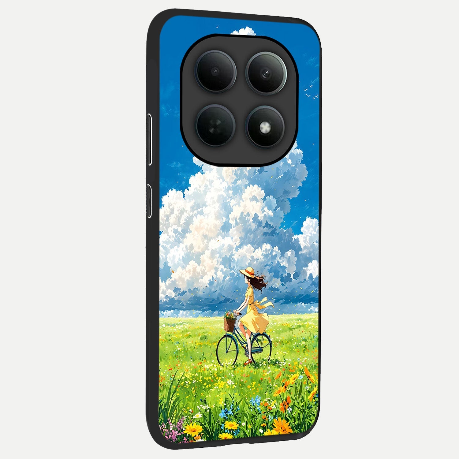  Breezy Meadow Ride back cover For Poco M8 Pro slim fit glass case with vibrant aesthetic design