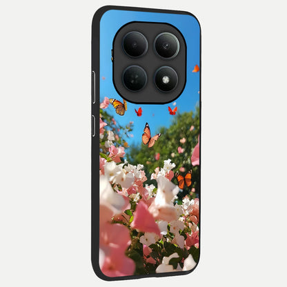  Butterflies In Bloom Sky back cover For Poco M8 Pro slim fit glass case with vibrant aesthetic design