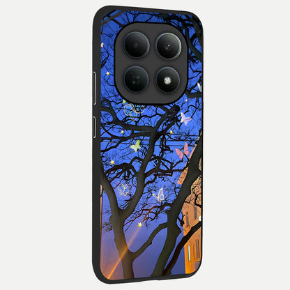  Butterfly Night Magic back cover For Poco M8 Pro slim fit glass case with vibrant aesthetic design