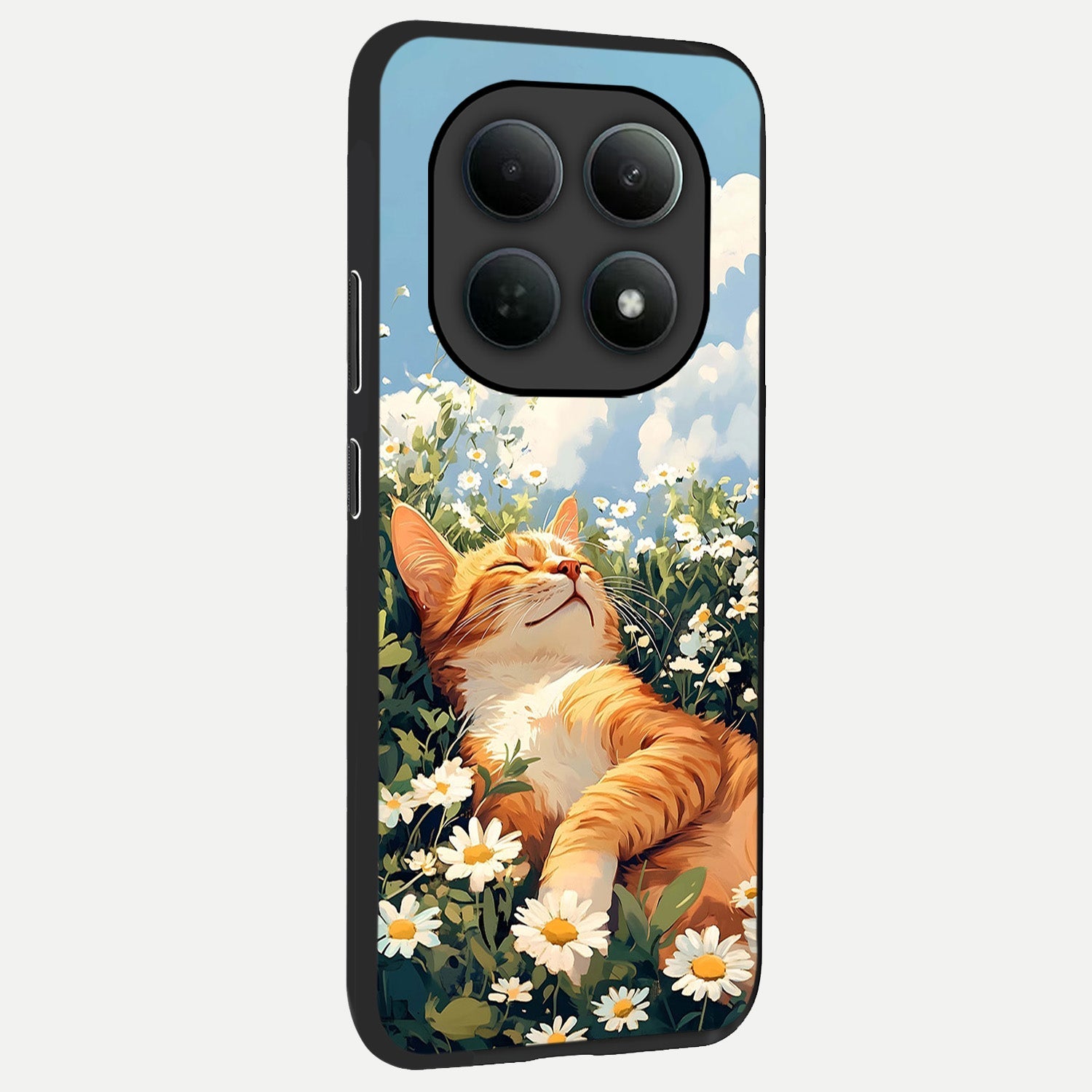  Cat And Flowers View back cover For Poco M8 Pro slim fit glass case with vibrant aesthetic design