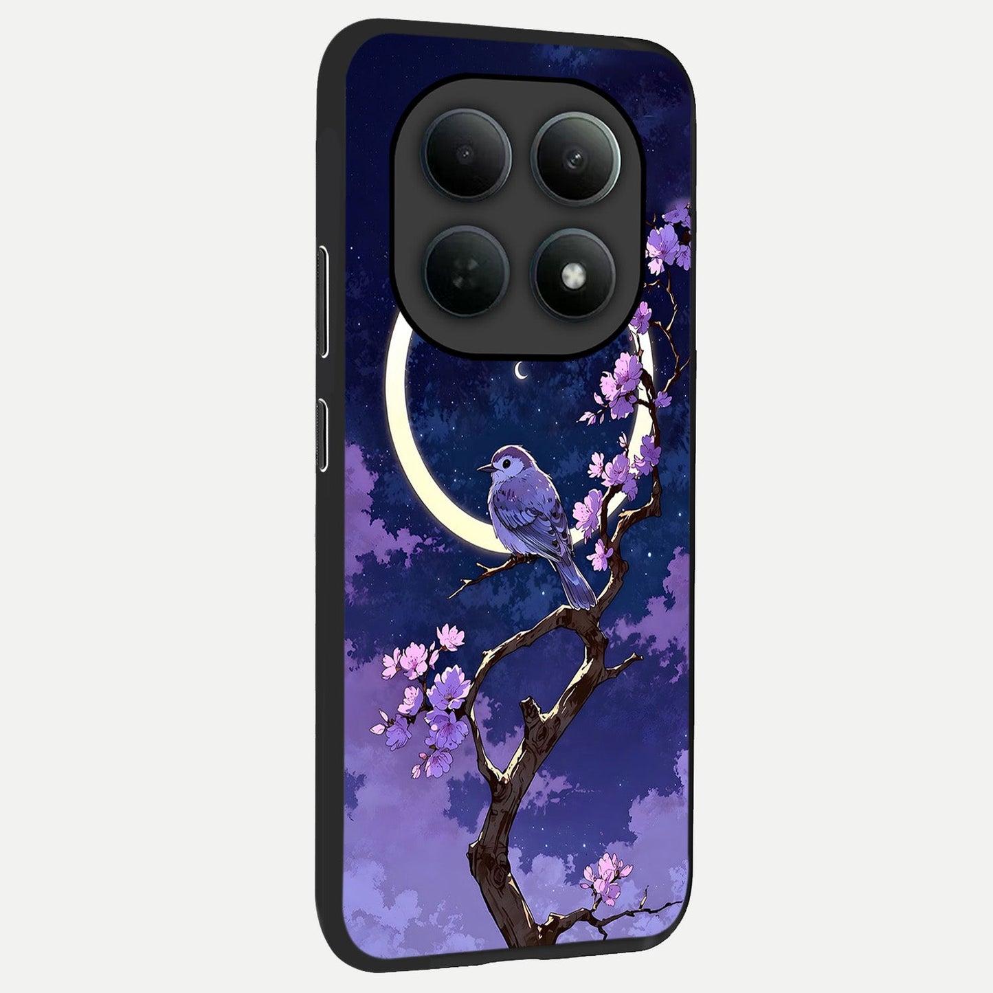  Celestial Bird Blossom back cover For Poco M8 Pro slim fit glass case with vibrant aesthetic design