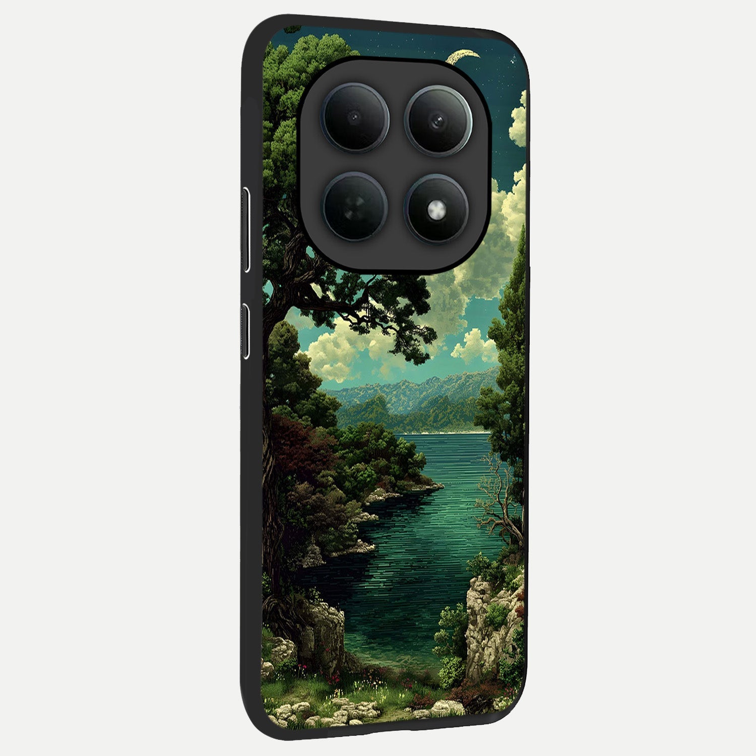  Celestial Lake Peace back cover For Poco M8 Pro slim fit glass case with vibrant aesthetic design