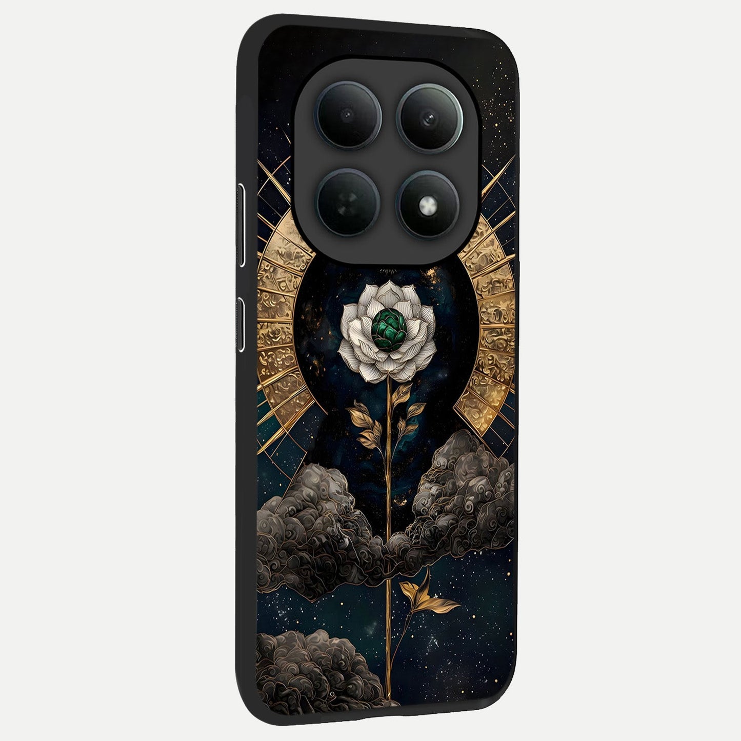 Celestial Lotus Morang back cover For Poco M8 Pro slim fit glass case with vibrant aesthetic design