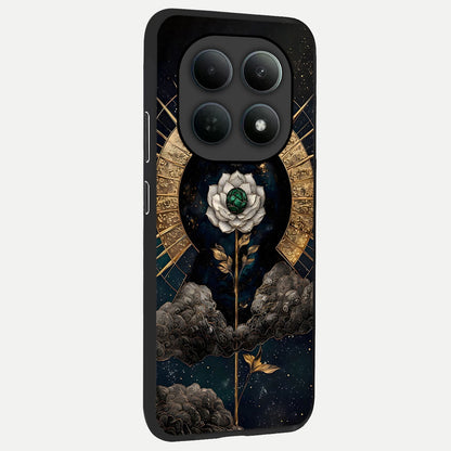  Celestial Lotus Morang back cover For Poco M8 Pro slim fit glass case with vibrant aesthetic design
