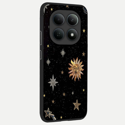  Celestial Moon With Stars back cover For Poco M8 Pro slim fit glass case with vibrant aesthetic design
