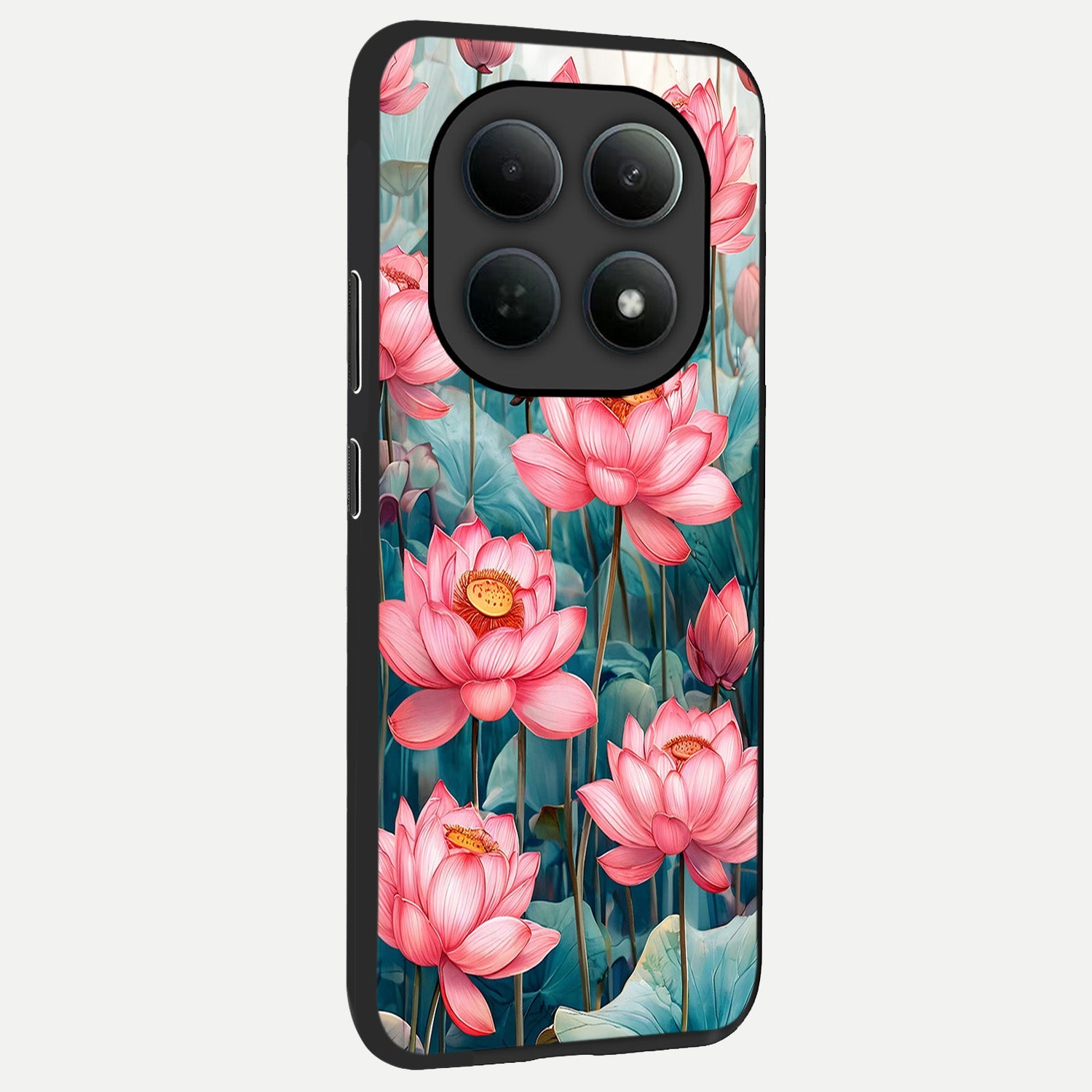  Celestial Pink Lotus back cover For Poco M8 Pro slim fit glass case with vibrant aesthetic design