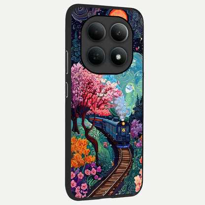  Celestial Train Journey back cover For Poco M8 Pro slim fit glass case with vibrant aesthetic design