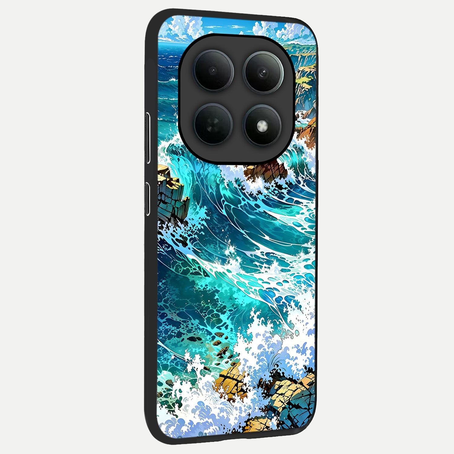  Coastal Blue Waves back cover For Poco M8 Pro slim fit glass case with vibrant aesthetic design