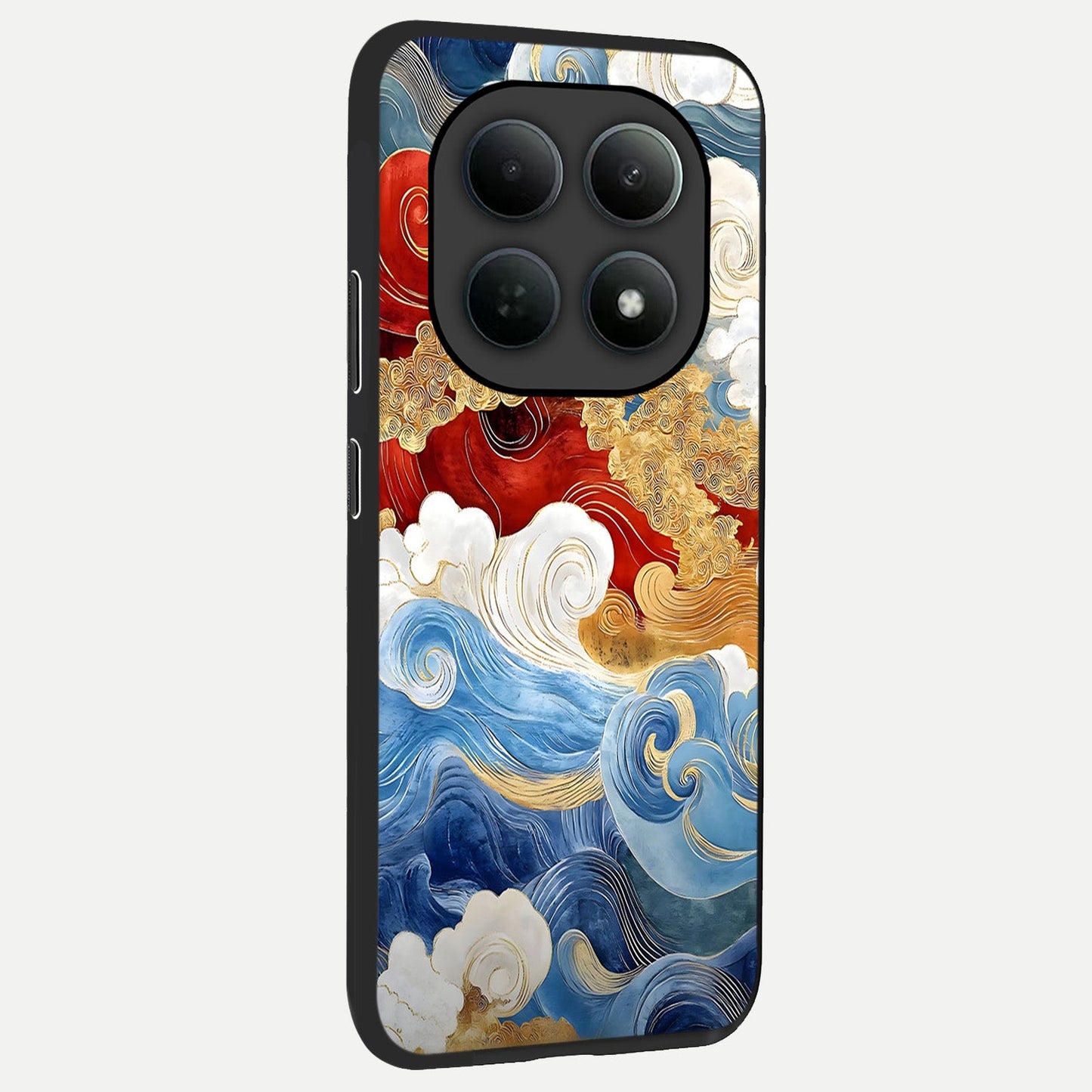  Colored Waves back cover For Poco M8 Pro slim fit glass case with vibrant aesthetic design
