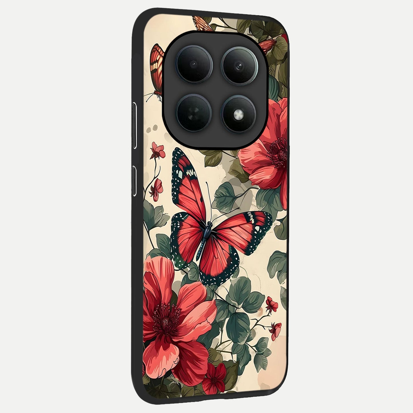  Crimson Butterfly Garden back cover For Poco M8 Pro slim fit glass case with vibrant aesthetic design