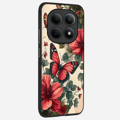  Crimson Butterfly Garden back cover For Poco M8 Pro slim fit glass case with vibrant aesthetic design