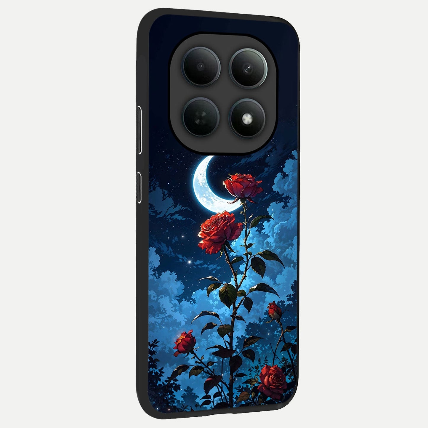  Crimson Rose Moon back cover For Poco M8 Pro slim fit glass case with vibrant aesthetic design