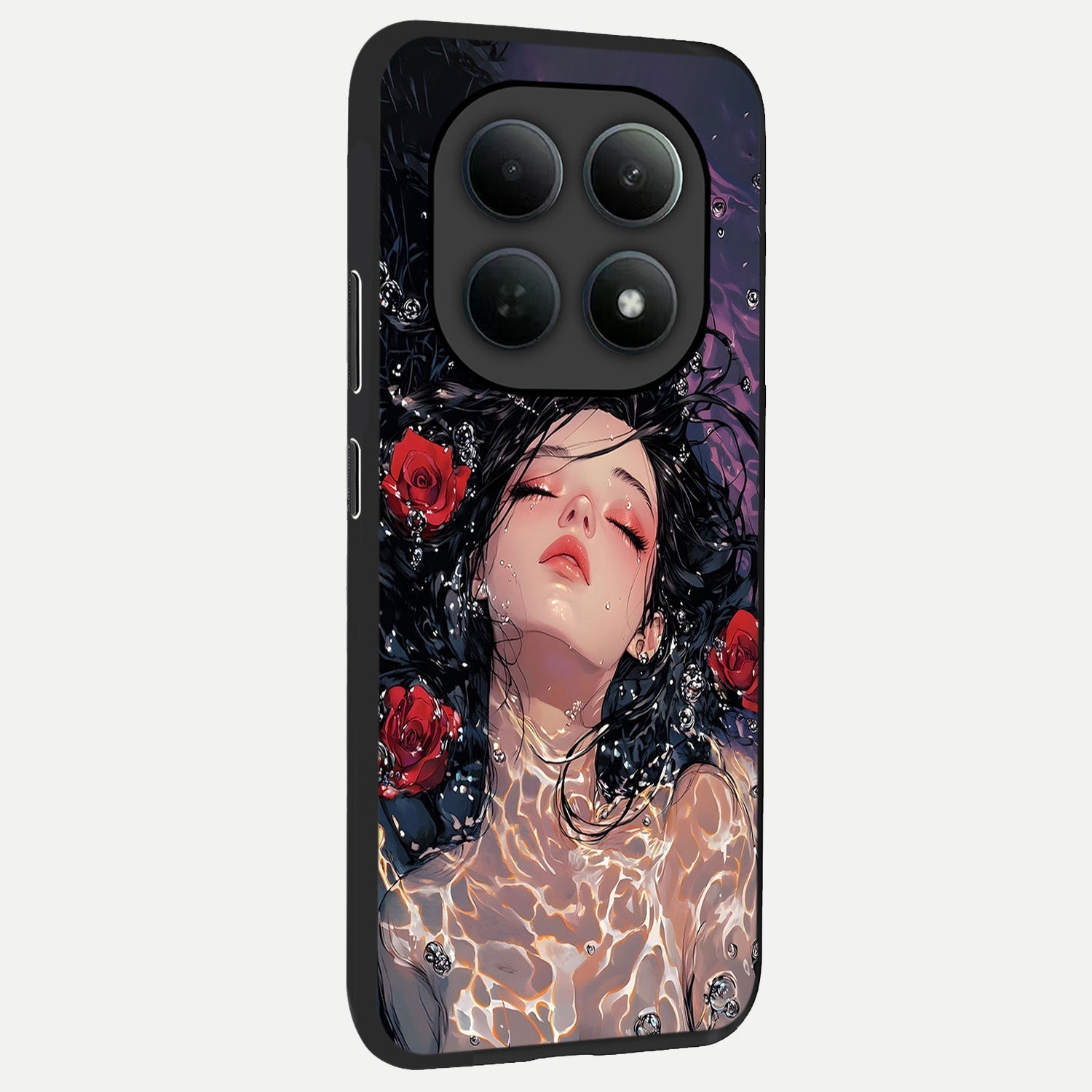  Crimson Rose Serenity back cover For Poco M8 Pro slim fit glass case with vibrant aesthetic design