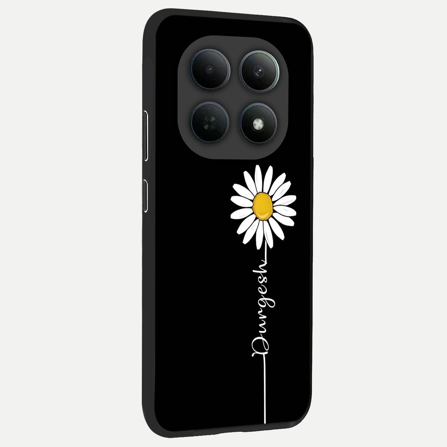  Custom Name White Flower back cover For Poco M8 Pro slim fit glass case with vibrant aesthetic design